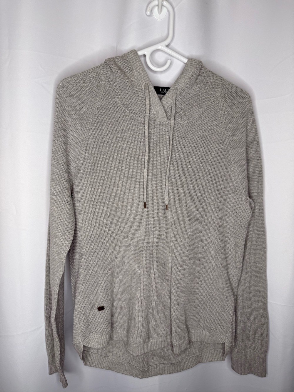 Lauren Ralph Lauren Women’s Sweater Gray Hooded Waffle Knit Cotton Ladies size L